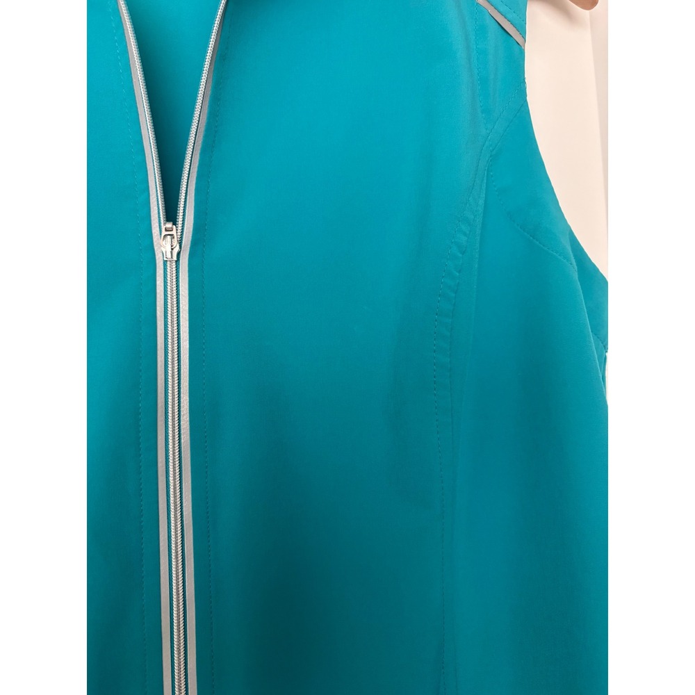 Weekends by Chicos Activewear Reflective Teal Blue Full Zip Vest Trim 1 M - Picture 4 of 7